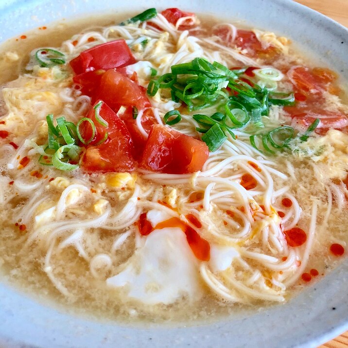 そろそろにゅうめんに！☆お素麺でトマ玉麺